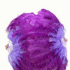 Misture violeta água e roxo escuro Leque de penas de avestruz de 2 camadas 30&#39;&#39;x 54&#39;&#39; com bolsa de couro de viagem.