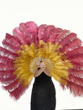 Load image into Gallery viewer, Mix topaz & burgundy 2 Layers Ostrich Feather Fan 30''x 54'' with Travel leather Bag.
