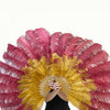 Mix topaz & burgundy 2 Layers Ostrich Feather Fan 30''x 54'' with Travel leather Bag.