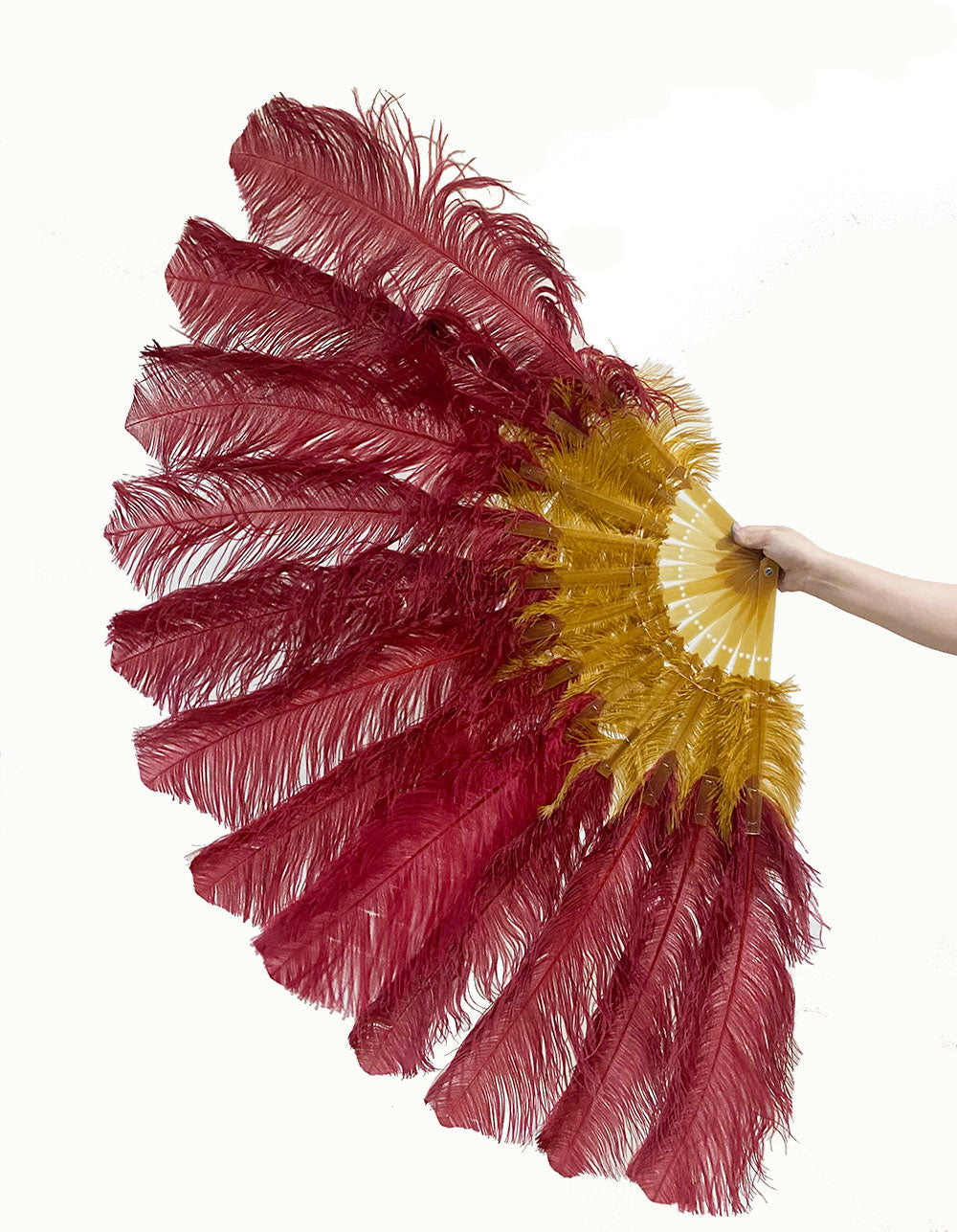 Mix topaz & burgundy 2 Layers Ostrich Feather Fan 30''x 54'' with Travel leather Bag.