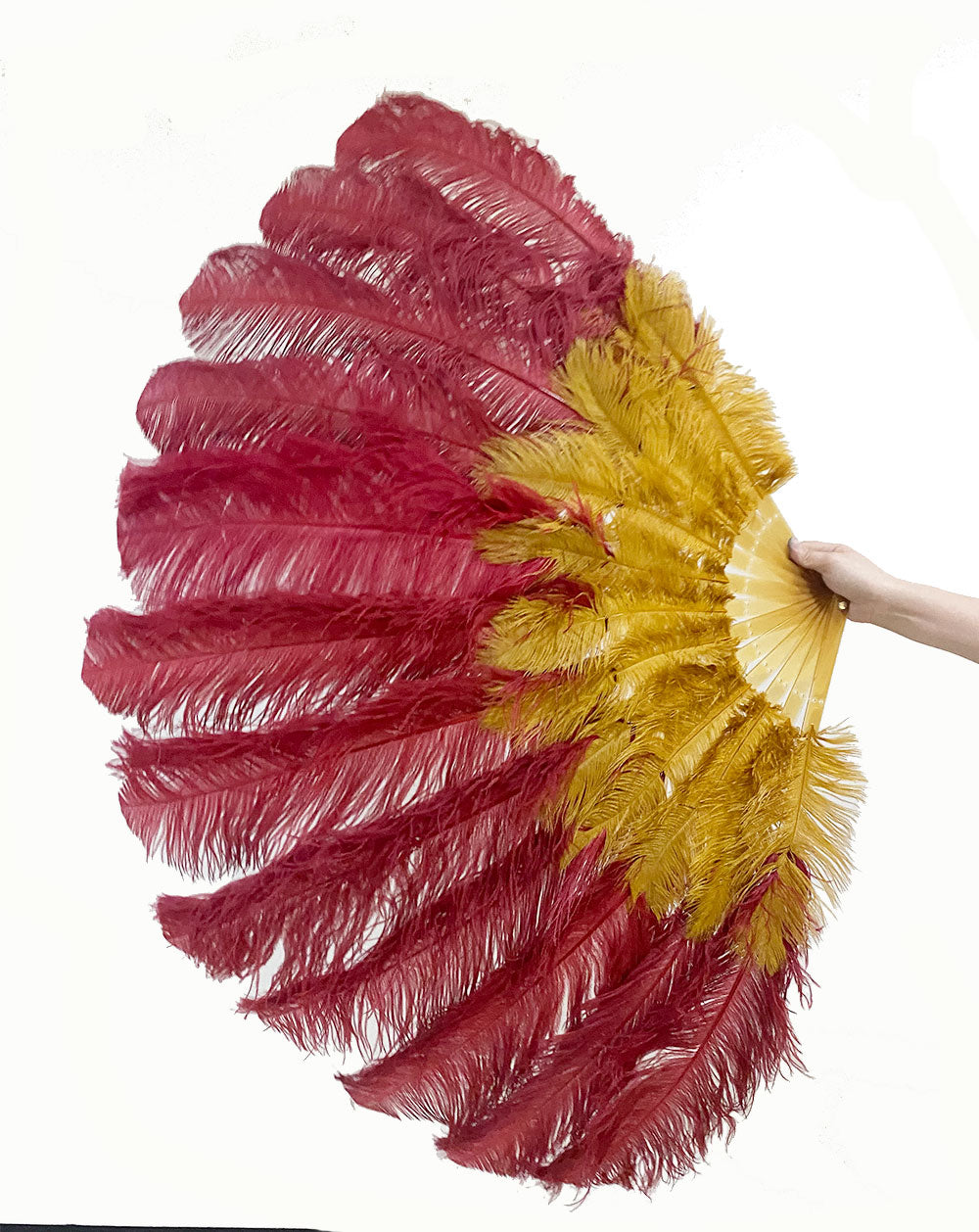 Mix topaz & burgundy 2 Layers Ostrich Feather Fan 30''x 54'' with Travel leather Bag.