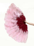 Load image into Gallery viewer, Mix burgundy & pink 3 Layers Feather fans with aluminum staves.
