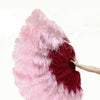 Mezcla de abanicos de plumas de 3 capas burdeos y rosa con duelas de aluminio.