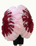 Load image into Gallery viewer, Mix burgundy & pink 3 Layers Feather fans with aluminum staves.
