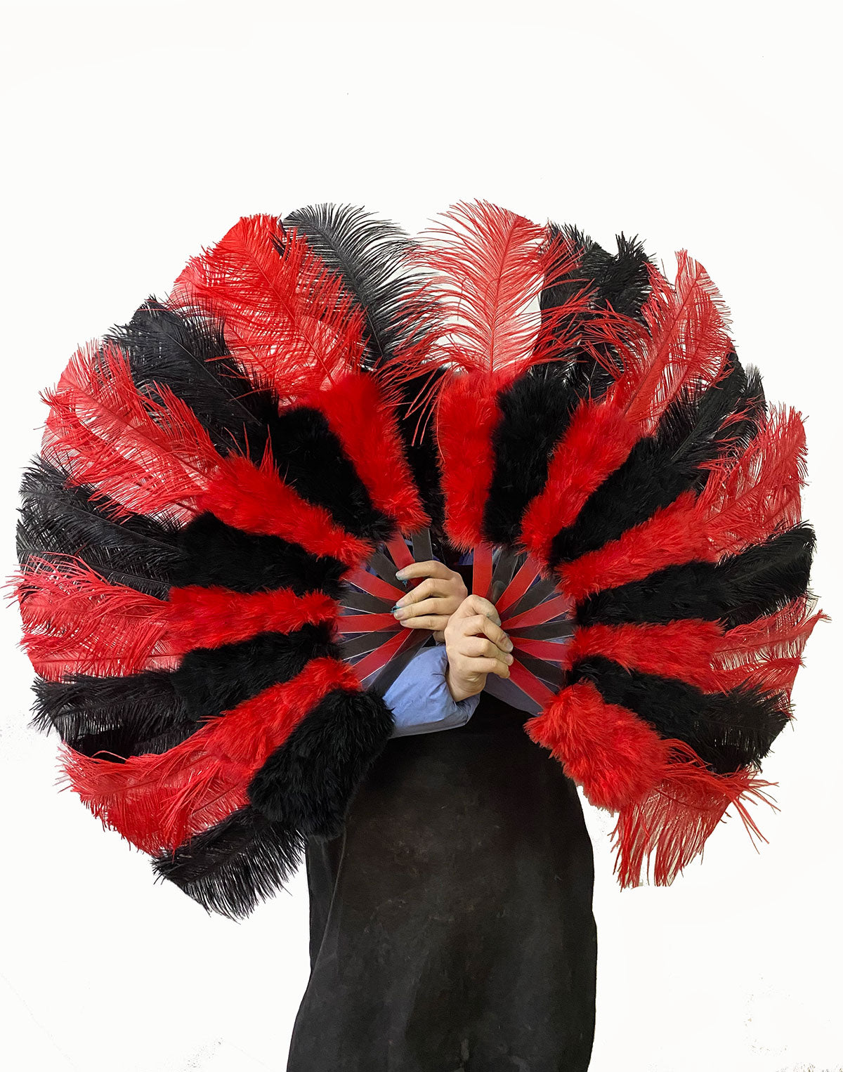 Beginner Mix Black & red Marabou & Ostrich Feather fan 21"x 38"