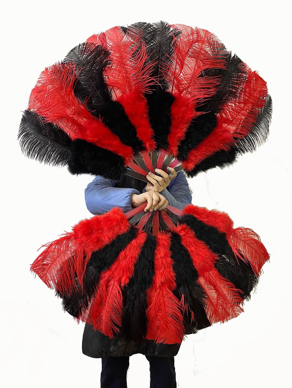 Beginner Mix Black & red Marabou & Ostrich Feather fan 21"x 38"