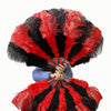 Mix Black & red Marabou Ostrich Feather fan 21"x 38" with Travel leather Bag