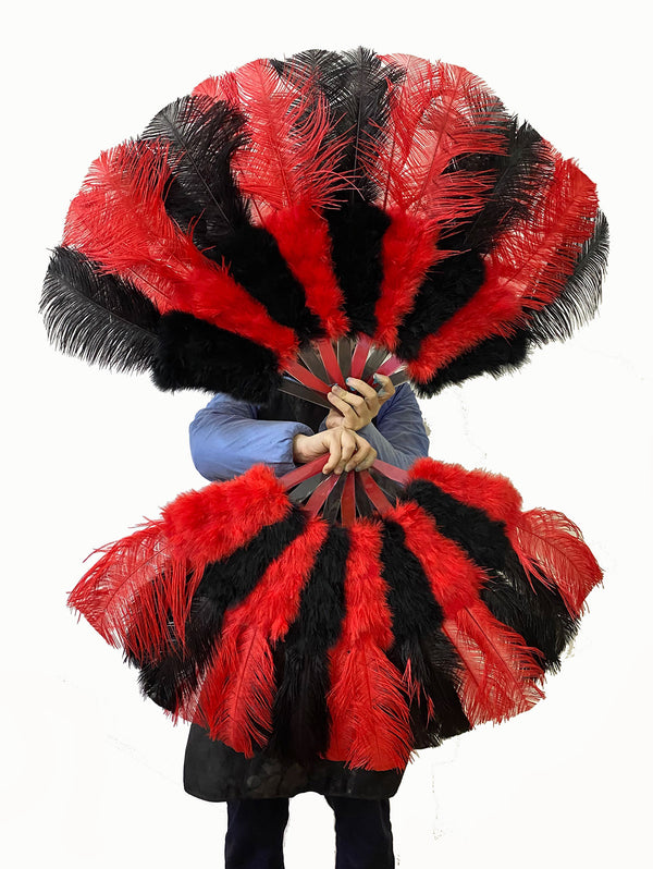Leque Mix de penas de avestruz Marabou preto e vermelho 21