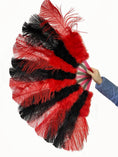 Load image into Gallery viewer, Beginner Mix Black & red Marabou & Ostrich Feather fan 21"x 38"
