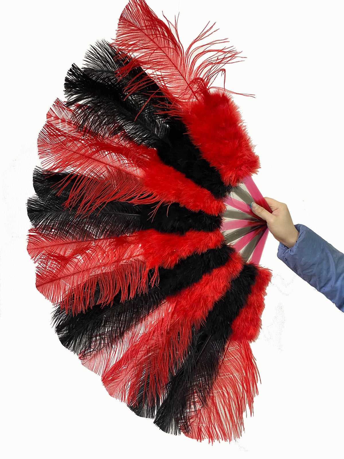 Beginner Mix Black & red Marabou & Ostrich Feather fan 21"x 38"