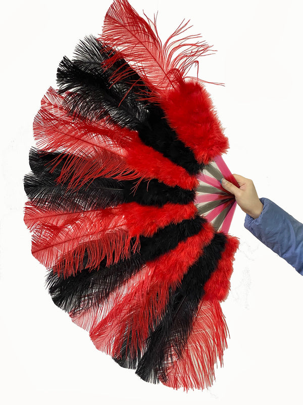 Abanico de plumas de avestruz de marabú negro y rojo Mix 21