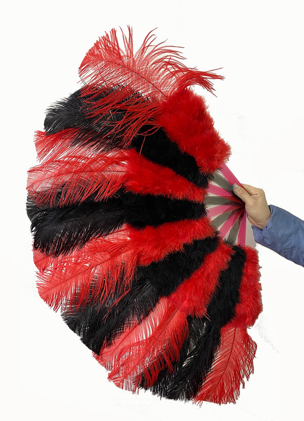Leque Mix de penas de avestruz Marabou preto e vermelho 21