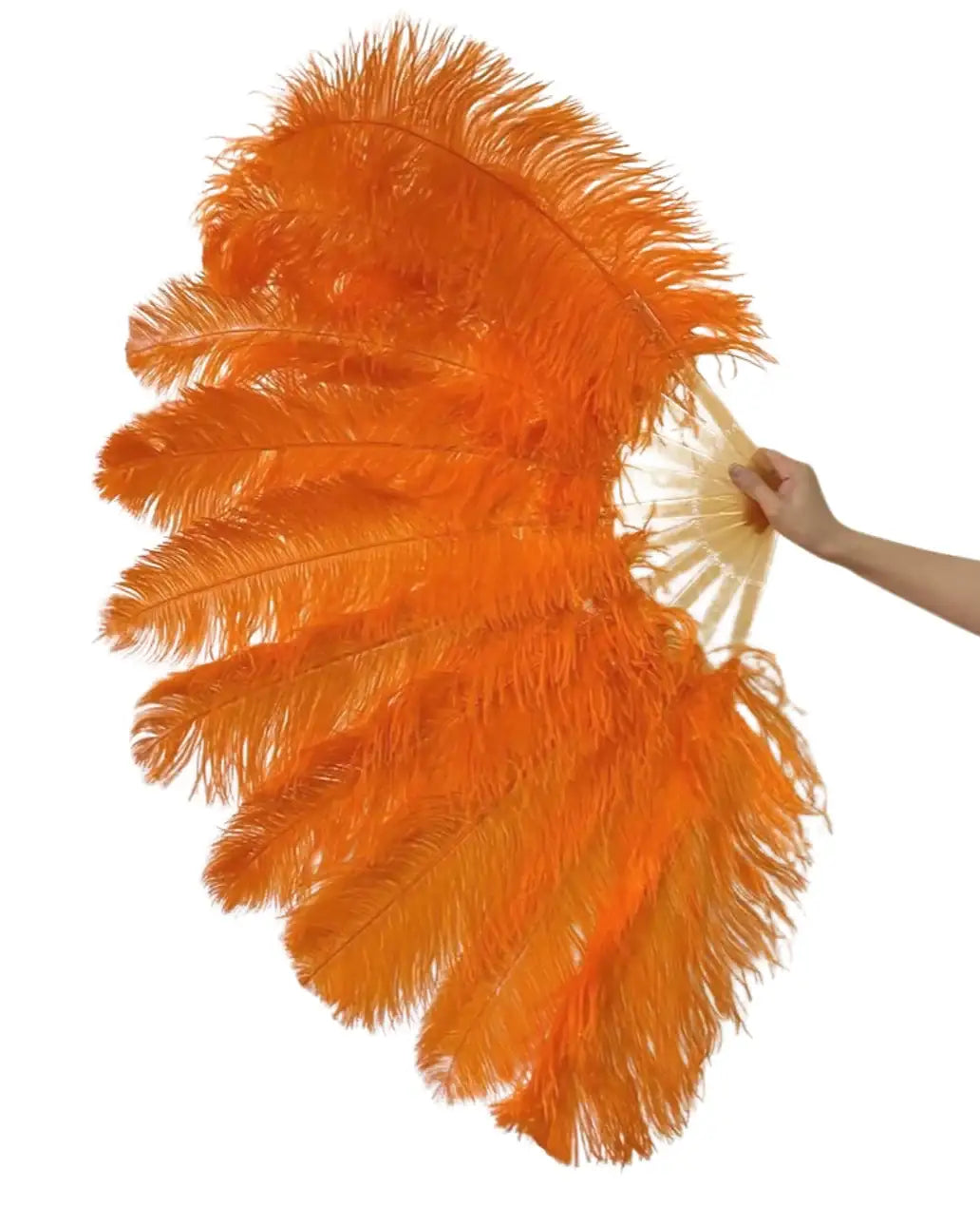 A pair Single layer orange Beginner’s Ostrich Feather Fan - hotfans