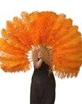 Charger l'image dans la visionneuse de galerie, A pair Single layer orange Beginner’s Ostrich Feather Fan - hotfans
