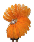 Charger l'image dans la visionneuse de galerie, A pair Single layer orange Beginner’s Ostrich Feather Fan - hotfans
