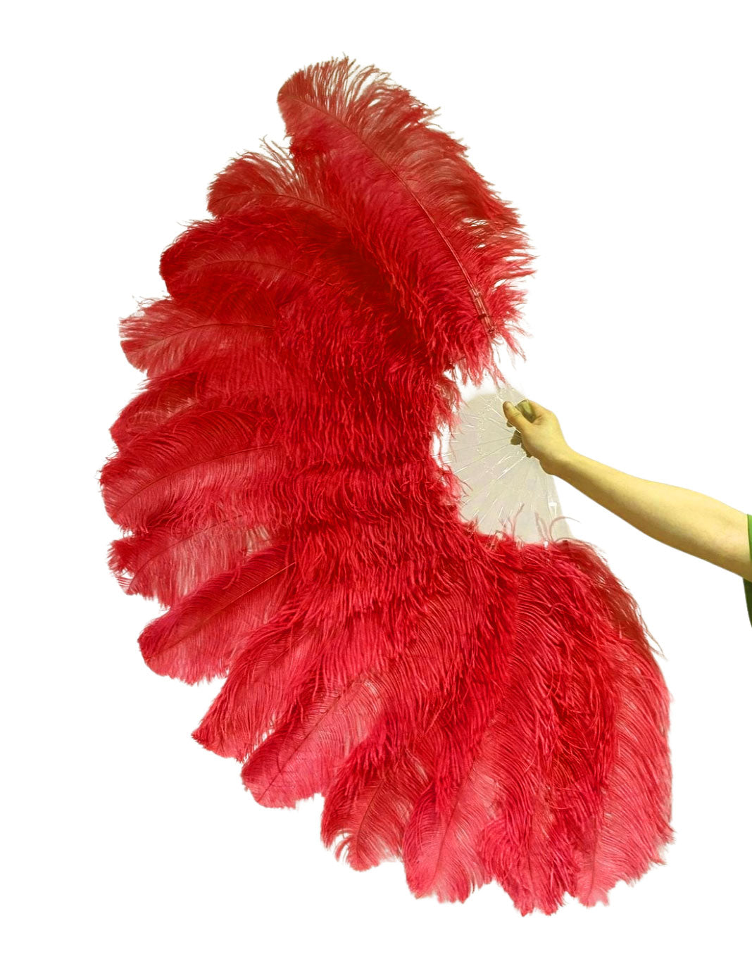 single layer Ostrich Feather Fan Double side Full open 180 degree 25"x 52"