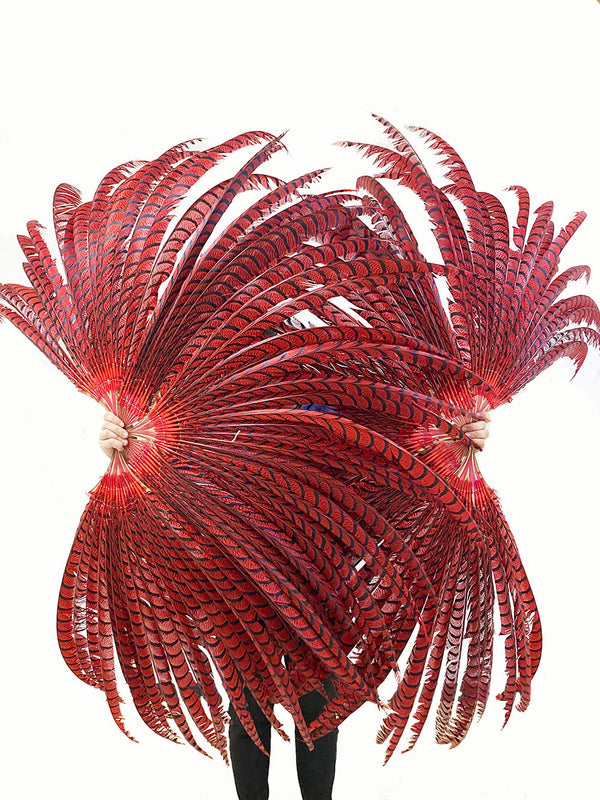 Rojo enorme y alto abanico de plumas de faisán Burlesque Perform Friend.