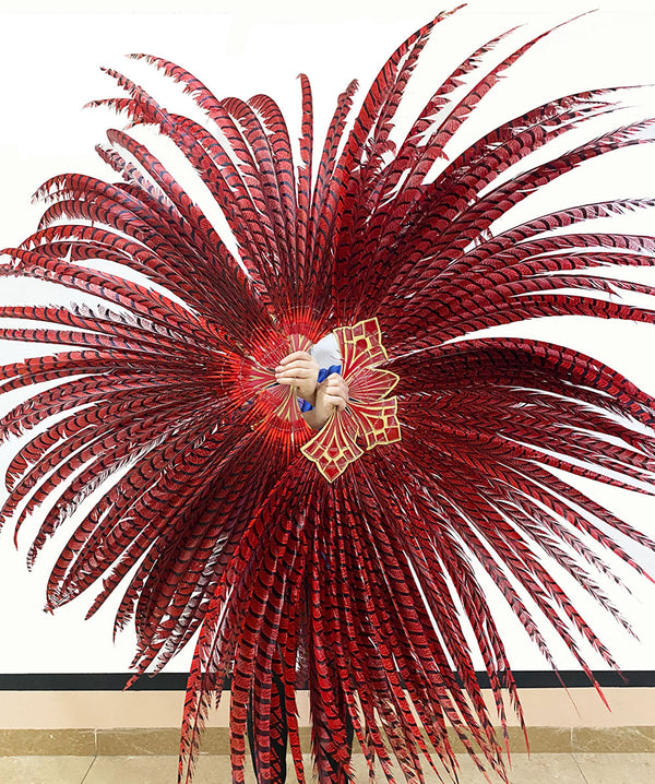 Rojo enorme y alto abanico de plumas de faisán Burlesque Perform Friend.