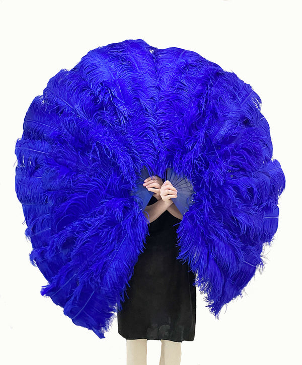 Royal blue 3 Layers Feather fans with aluminum staves.