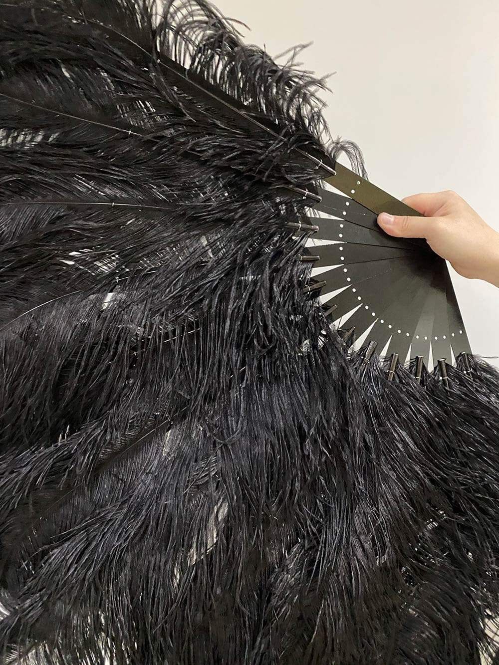 Black Advanced XL 2 Layers Ostrich Feather Fan 34"x 60" - hotfans