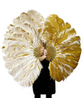 Load image into Gallery viewer, Beige / topaz single layer Double side Ostrich Feather Fan 25"x 47"
