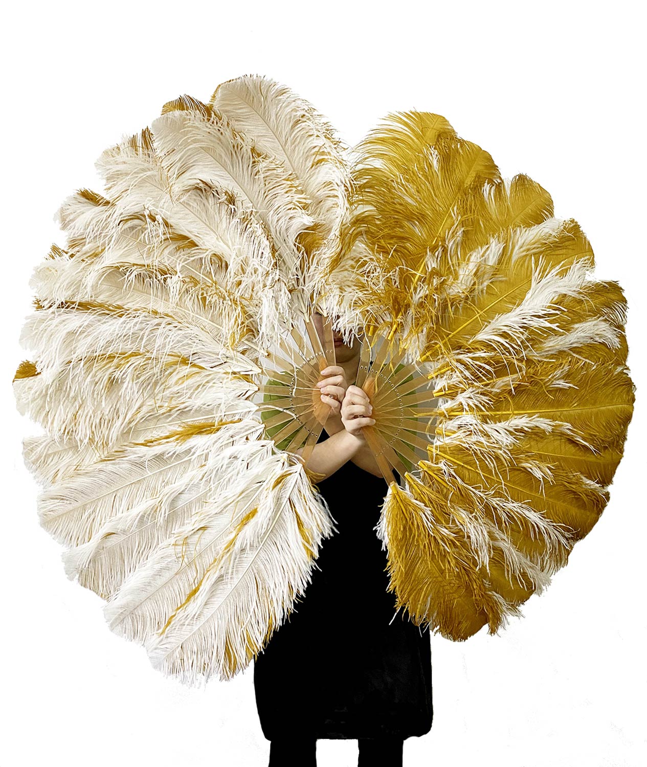 Beige / topaz single layer Double side Ostrich Feather Fan 25"x 47"