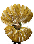 Load image into Gallery viewer, Beige / topaz single layer Double side Ostrich Feather Fan 25"x 47"
