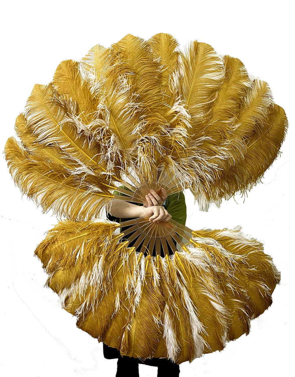 Beige / topaz single layer Double side Ostrich Feather Fan 25"x 47"