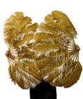 Load image into Gallery viewer, Beige / topaz single layer Double side Ostrich Feather Fan 25"x 47"
