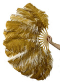 Load image into Gallery viewer, Beige / topaz single layer Double side Ostrich Feather Fan 25"x 47"
