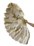 Load image into Gallery viewer, Beige / topaz single layer Double side Ostrich Feather Fan 25"x 47"
