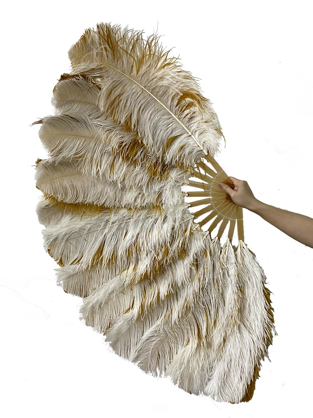 Beige / topaz single layer Double side Ostrich Feather Fan 25"x 47"