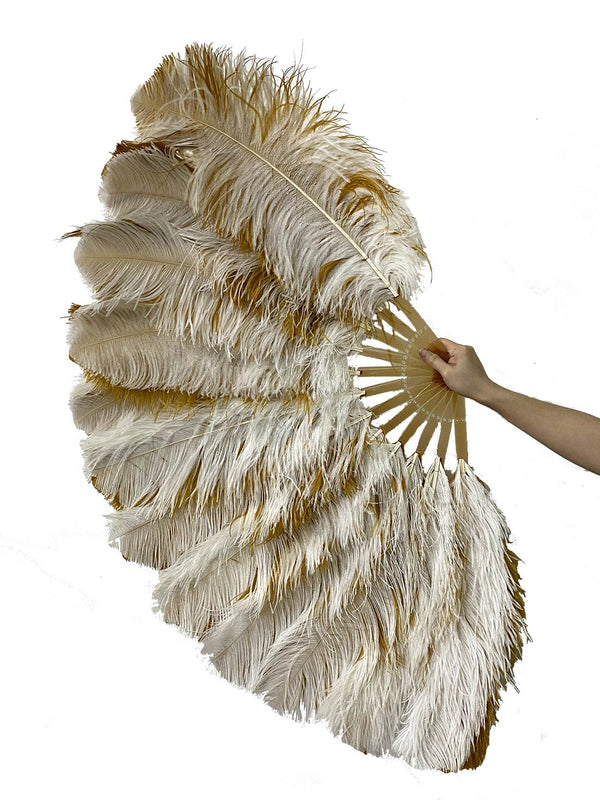 Beige / topaz single layer Double side Ostrich Feather Fan 25