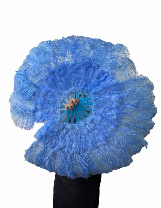 Beginner sky blue Marabou & Ostrich Feather fan 21"x 38"