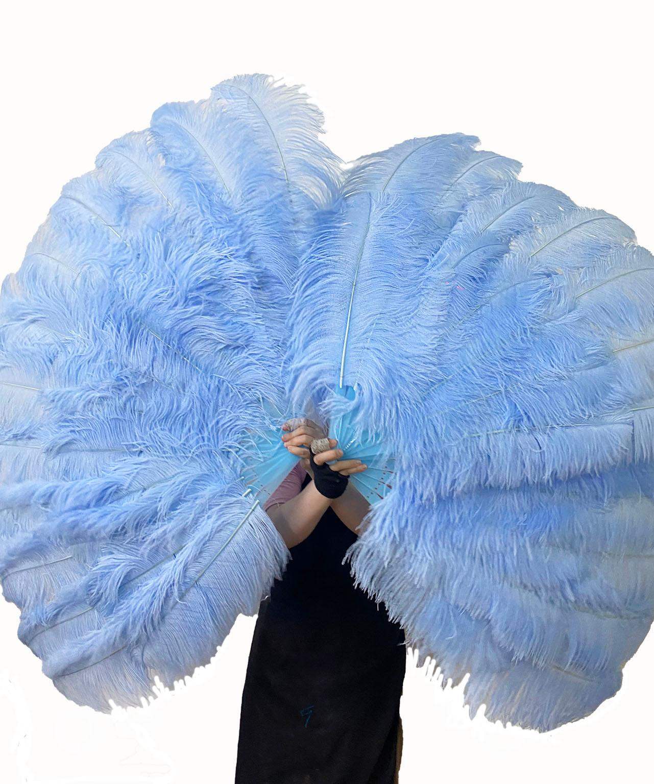 Sky blue Advanced XL 2 Layers Ostrich Feather Fan 34