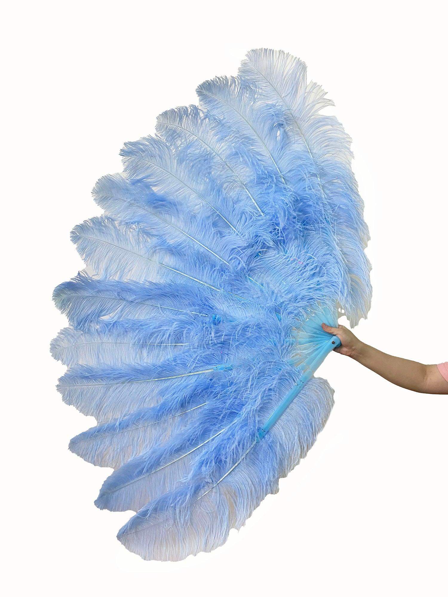 Sky blue Advanced XL 2 Layers Ostrich Feather Fan 34