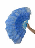 Load image into Gallery viewer, Beginner sky blue Marabou & Ostrich Feather fan 21"x 38"
