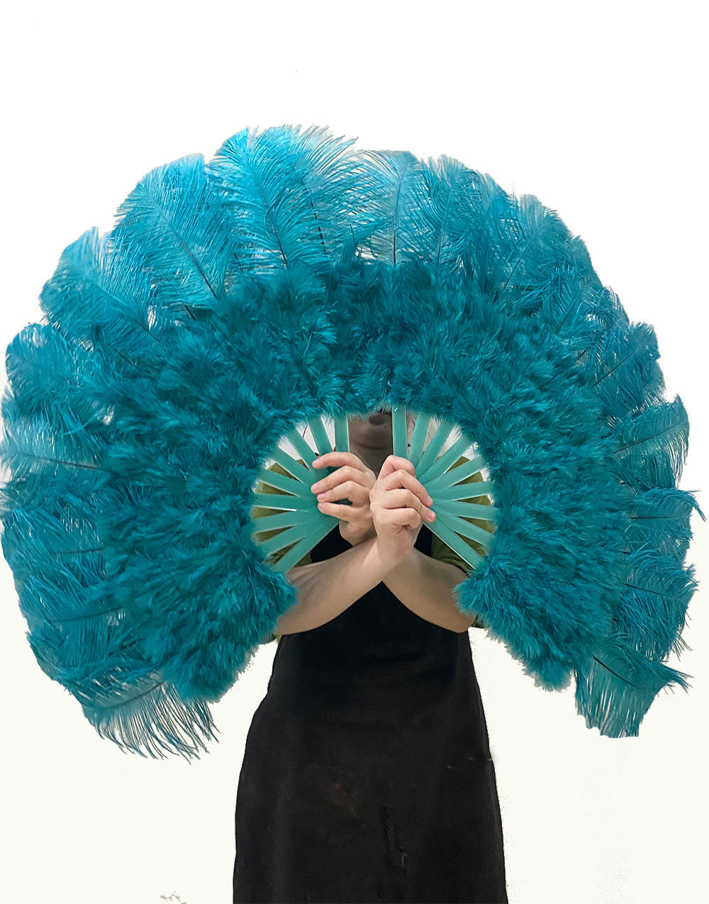 Beginner Teal Marabou & Ostrich Feather fan 21"x 38"