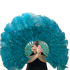 Teal Marabou Ostrich Feather fan 21"x 38" with Travel leather Bag