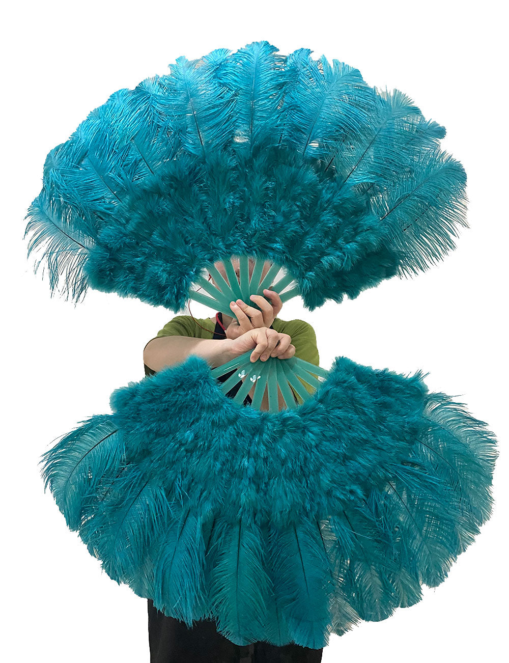 Beginner Teal Marabou & Ostrich Feather fan 21"x 38"