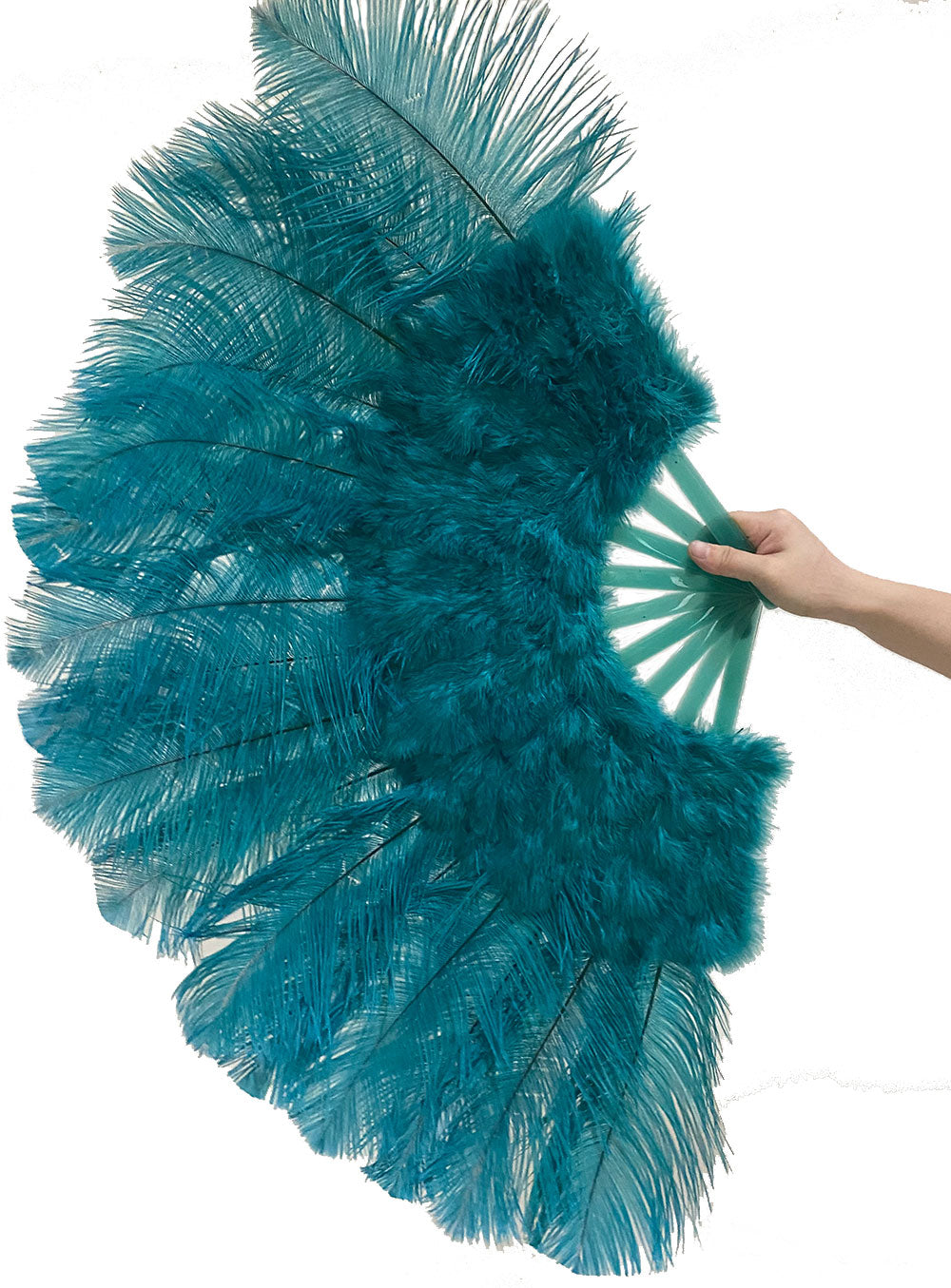 Beginner Teal Marabou & Ostrich Feather fan 21"x 38"