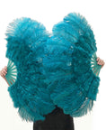 Load image into Gallery viewer, Beginner Teal Marabou & Ostrich Feather fan 21"x 38"
