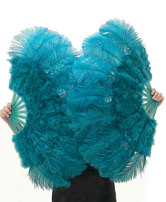 Beginner Teal Marabou & Ostrich Feather fan 21"x 38"