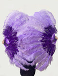 Load image into Gallery viewer, Mix violet & aqua violet 2 Layers Ostrich Feather Fan 30''x 54'' with Travel leather Bag
