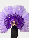 Load image into Gallery viewer, Mix violet & aqua violet 2 Layers Ostrich Feather Fan 30''x 54'' with Travel leather Bag
