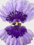 Load image into Gallery viewer, Mix violet & aqua violet 2 Layers Ostrich Feather Fan 30''x 54'' with Travel leather Bag
