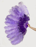 Load image into Gallery viewer, Mix violet & aqua violet 2 Layers Ostrich Feather Fan 30''x 54'' with Travel leather Bag
