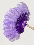 Load image into Gallery viewer, Mix violet & aqua violet 2 Layers Ostrich Feather Fan 30''x 54'' with Travel leather Bag
