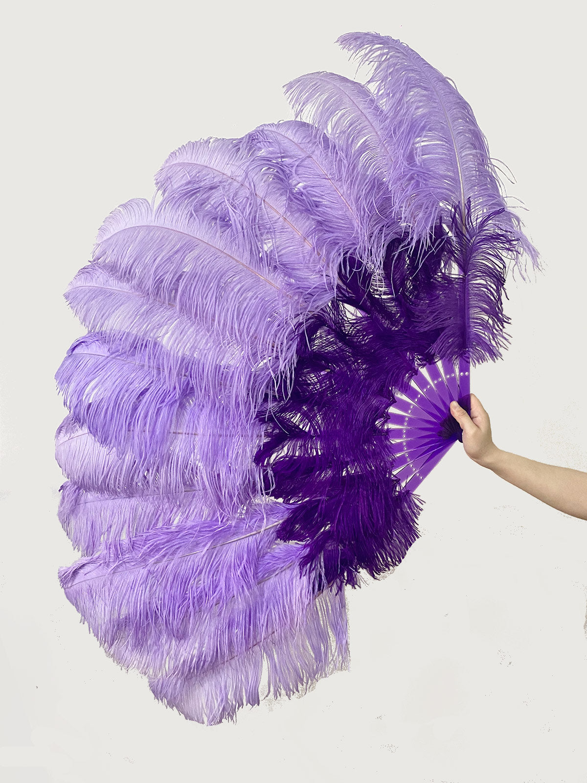 Mix violet & aqua violet 2 Layers Ostrich Feather Fan 30''x 54'' with Travel leather Bag