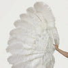 A pair of white XL 2 Layers Ostrich Feather Fan 34''x 60'' with aluminum staves